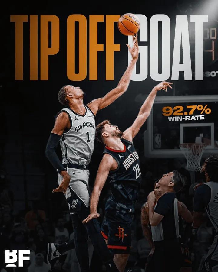 外星人文班亚马赛季跳球成功率高达92.7%（38/41），只有三名球员赢过文班，