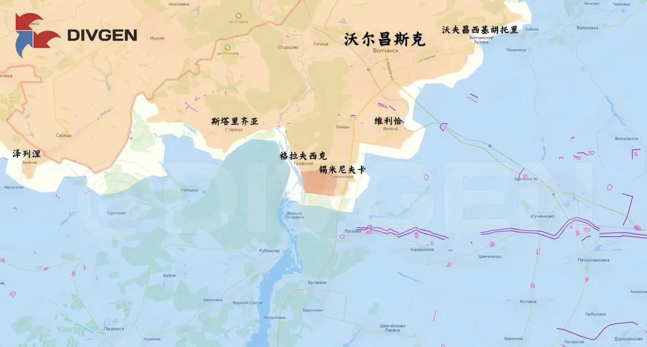 俄军北部集群在沃尔昌斯克以南推进很快啊，这又把西米尼夫卡（锡米尼夫卡）给打下来了