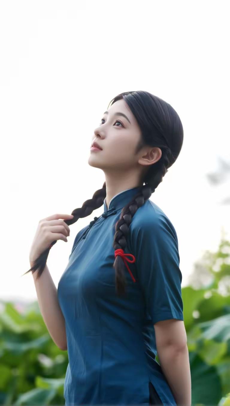 优雅蓝衣少女，沉静如水，岁月静好。