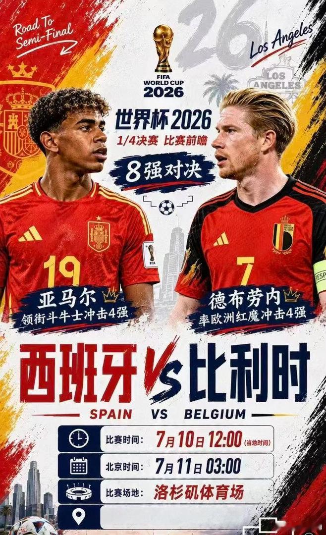 八强焦点🔥西班牙零封迎战比利时黄金||7月11日03:00世界杯1/4决赛｜西