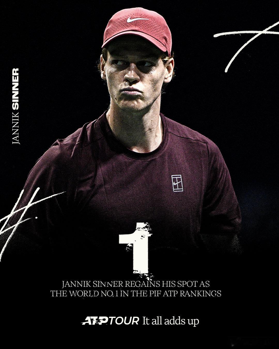 辛纳重返世界第一 ATP1000巴黎大师赛男单决赛，辛纳6-4、7-6(4)击败