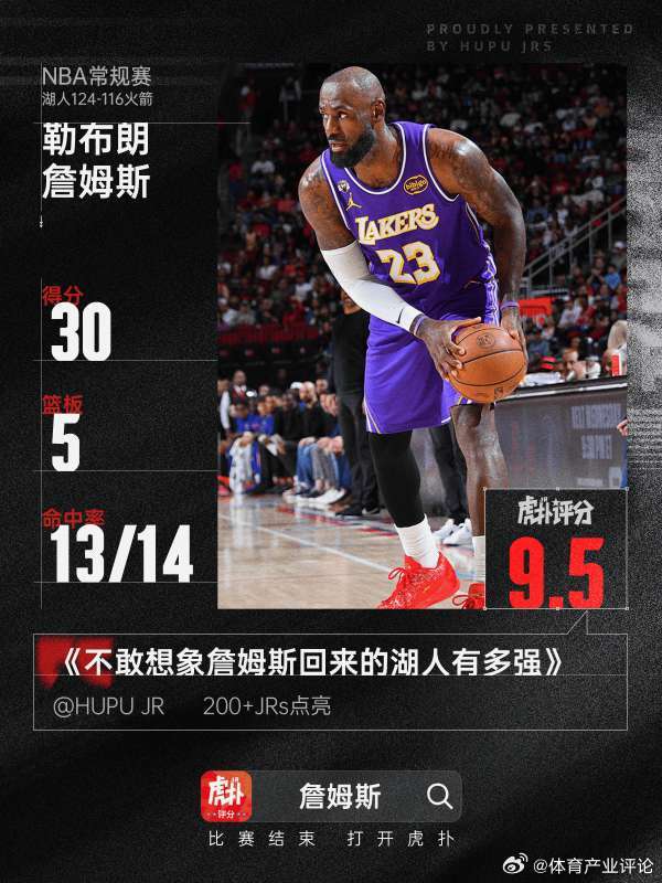 湖人双杀火箭今天老詹超级高效，全场仅投丢两个球，热火詹顶号了此刻皆不凡