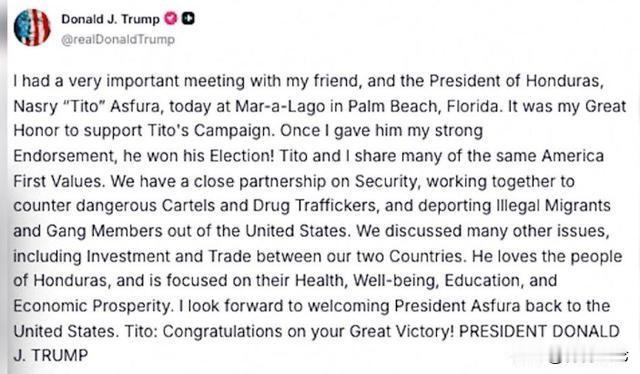 特朗普指点洪都拉斯新总统！美国总统特朗普在自己的海湖庄园会见了刚刚当选洪都拉斯新