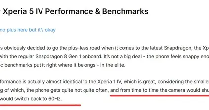 索尼Xperia|老外上手索尼Xperia 5 IV：手机经常很热 屏幕降为60Hz