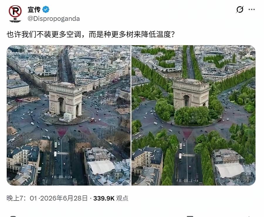 网友以为：欧公子的意思，巴黎种树和按空调，这两件事，不能同时进行

这是大错特错