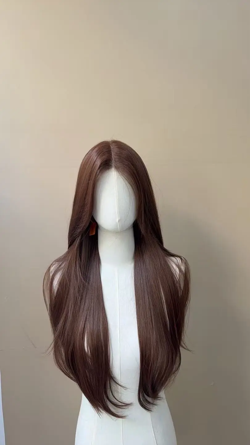 无层次棕色直发🤎70厘米。