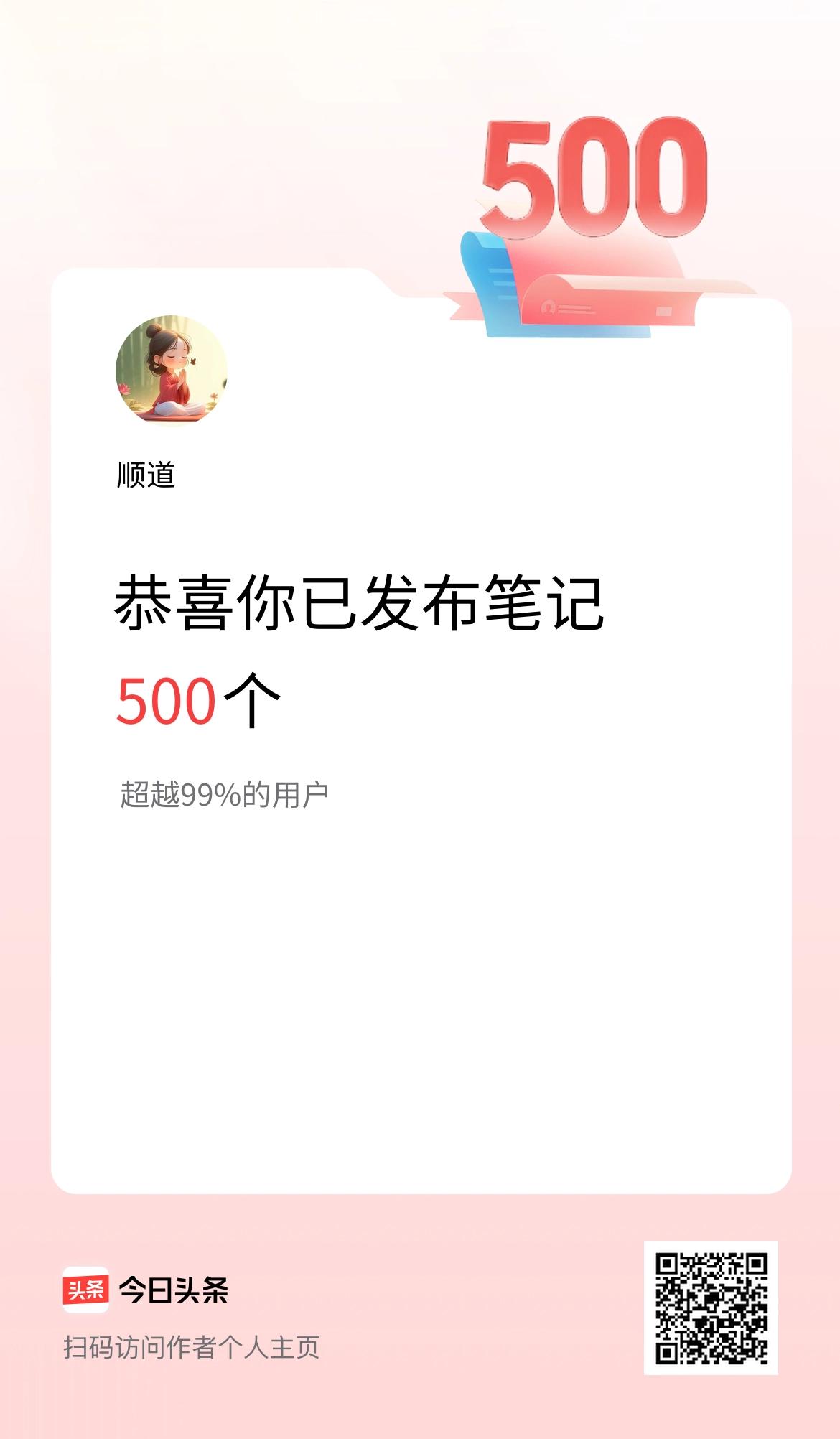 我在头条累计投稿笔记500个