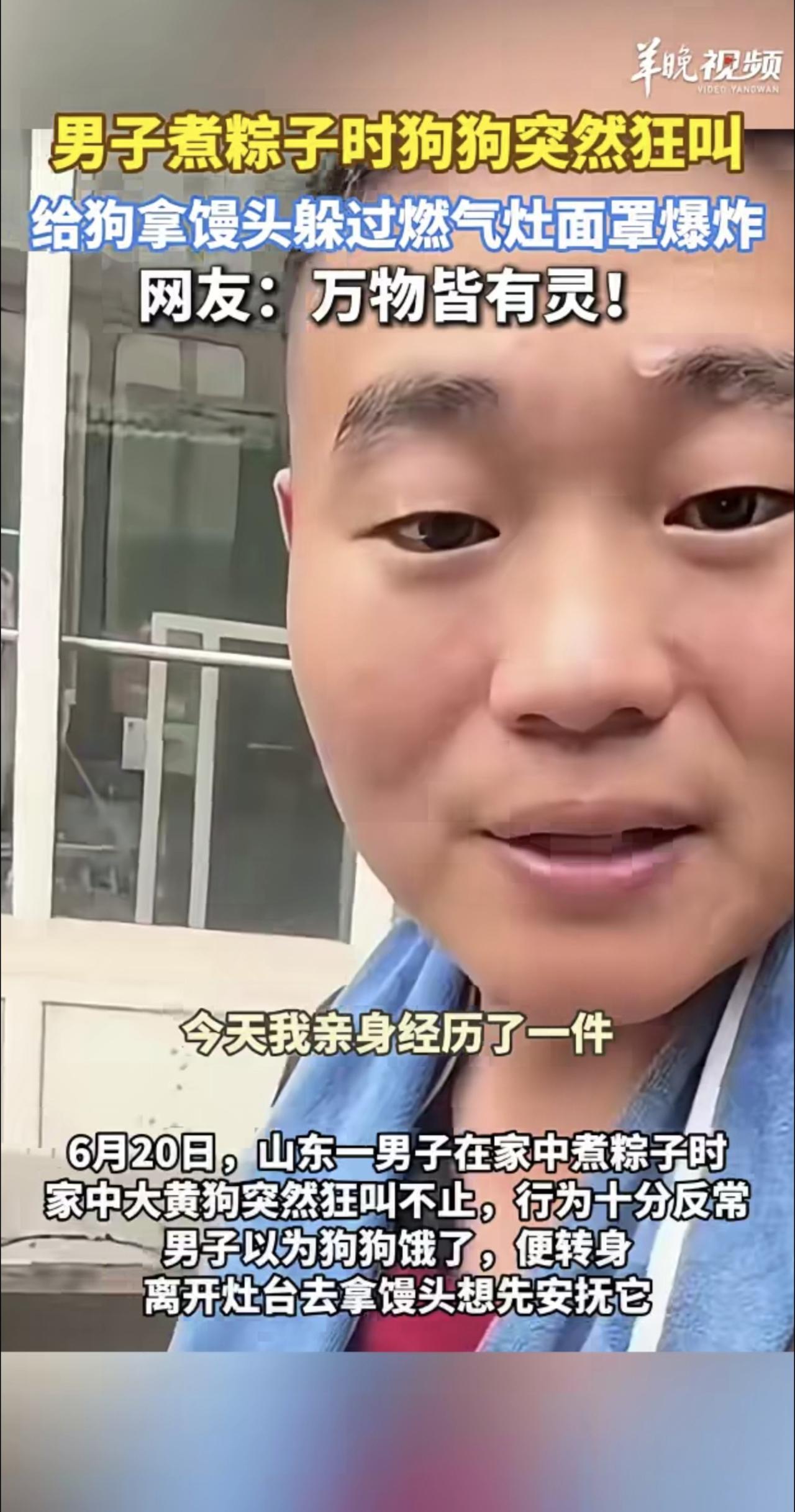 男子煮粽子时狗狗狂叫，30秒后惊呆！以为狗饿转身拿馒头燃具爆炸，躲过一劫[祈祷]