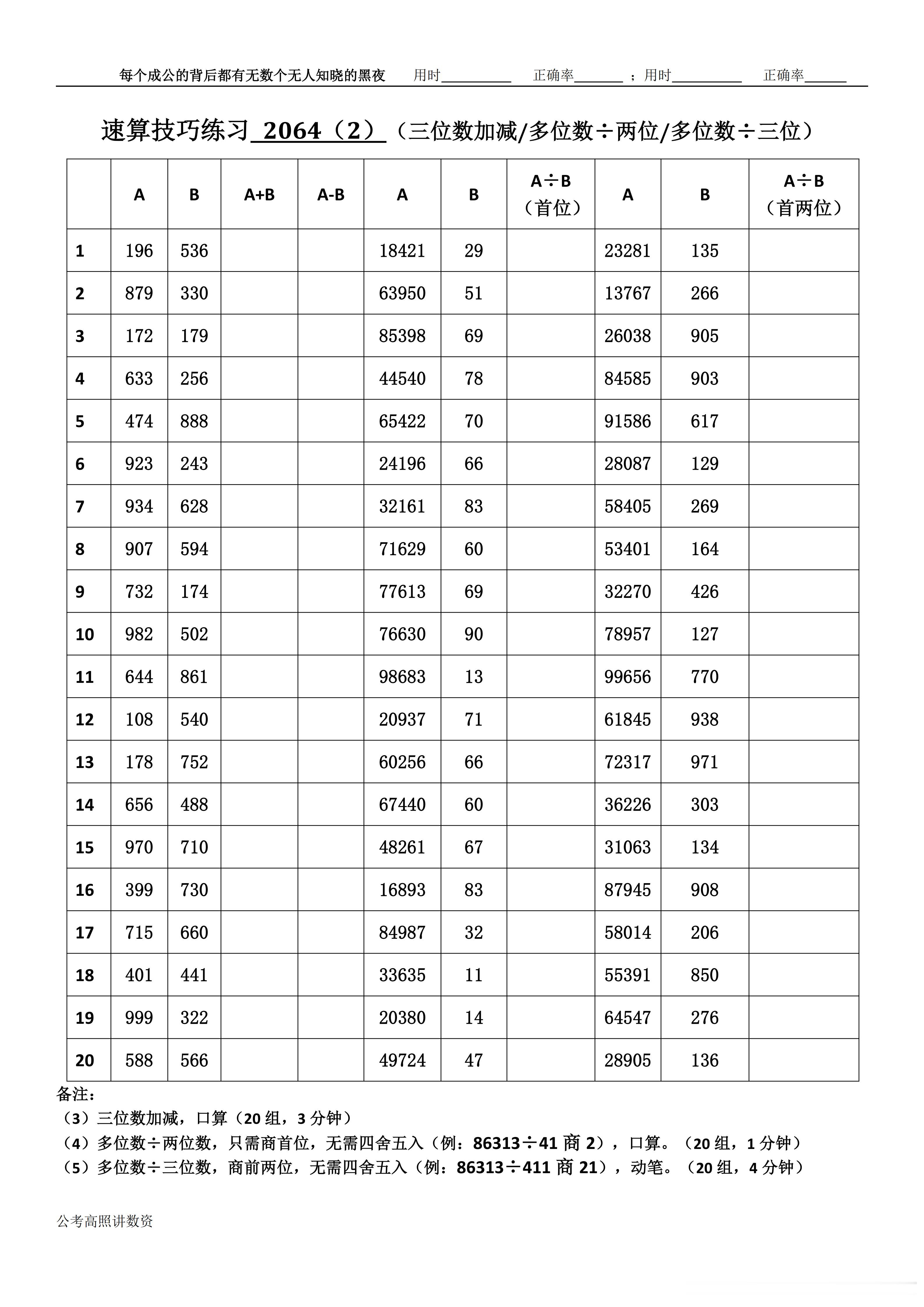 跟着高照练速算决战公考  速算练习2064相信自己，努力学习。速算链接汇总：网页