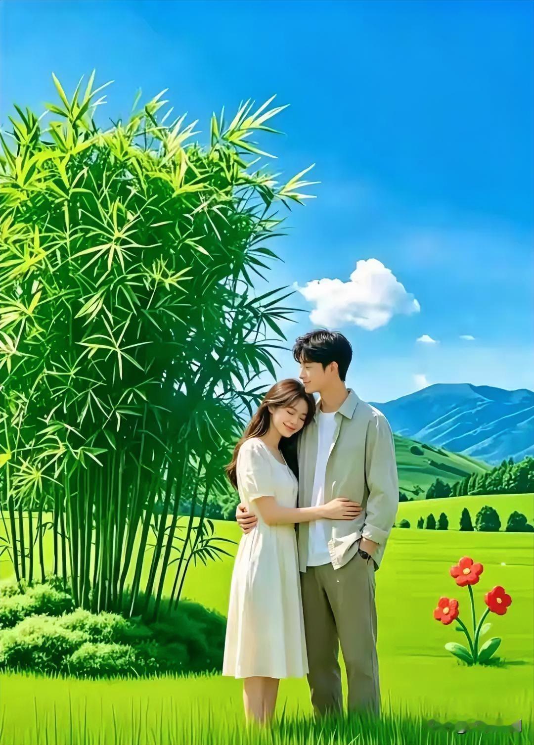 甜蜜的夏日时光，与心爱的人一起漫步在绿意盎然的田野中。🌿💕