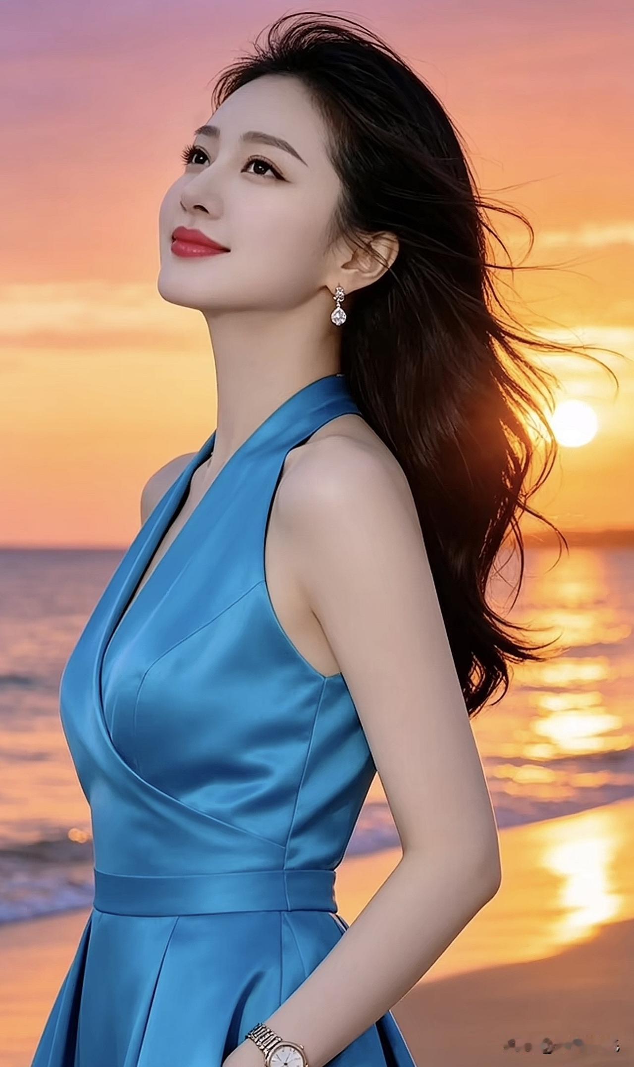 碧海潮生处，美人倚晚霞。潮起潮落美景 夕阳下横江泛舟 海滨美人照 海滨美人照 暮