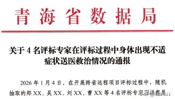 近日，青海省数据局发布情况通报称，1月4日，在开展跨省远程项目评标工作期间，随机