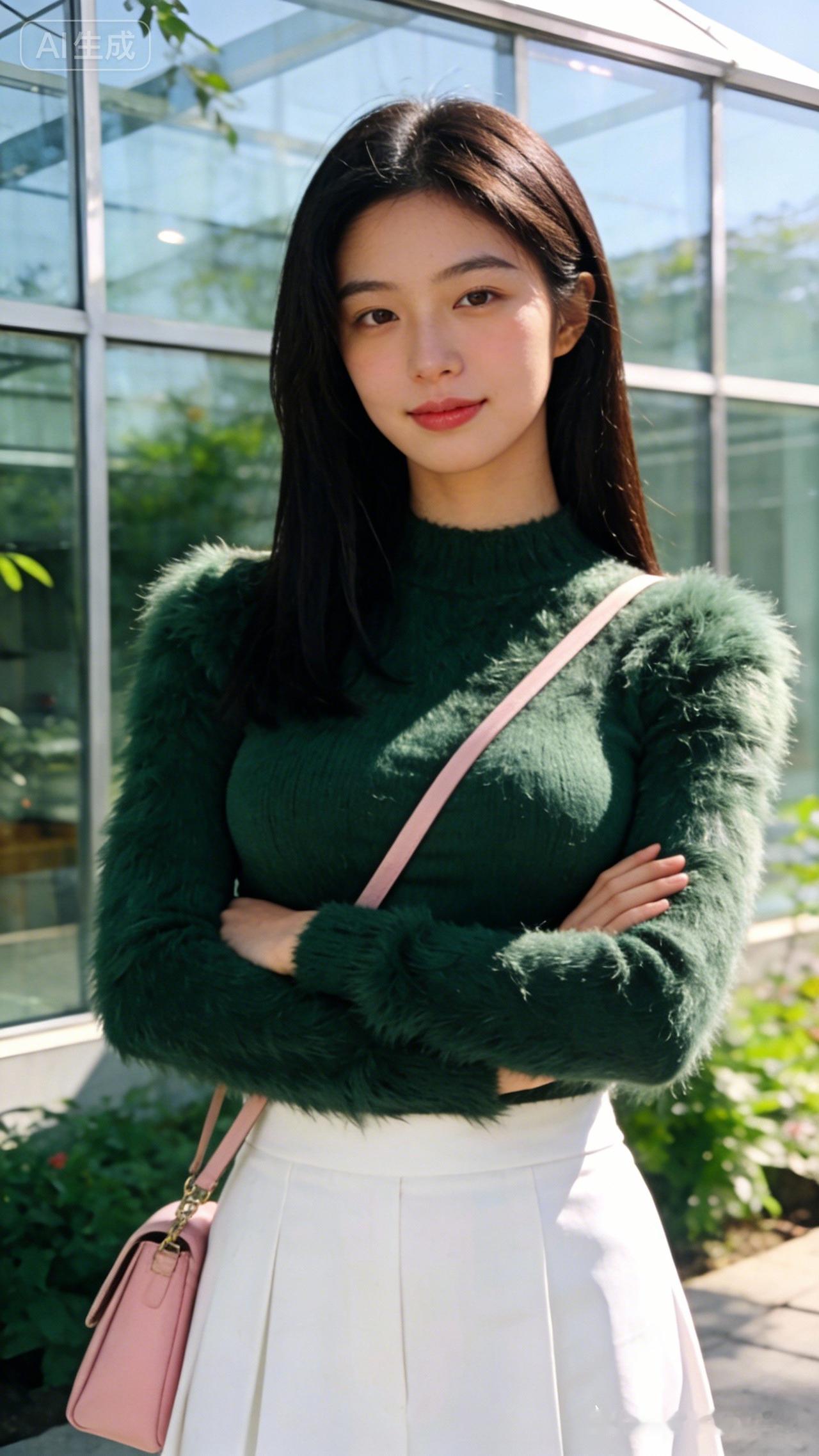 冬日穿搭指南：绿色毛衣+白色半身裙，温暖又时尚！🌟👗👠