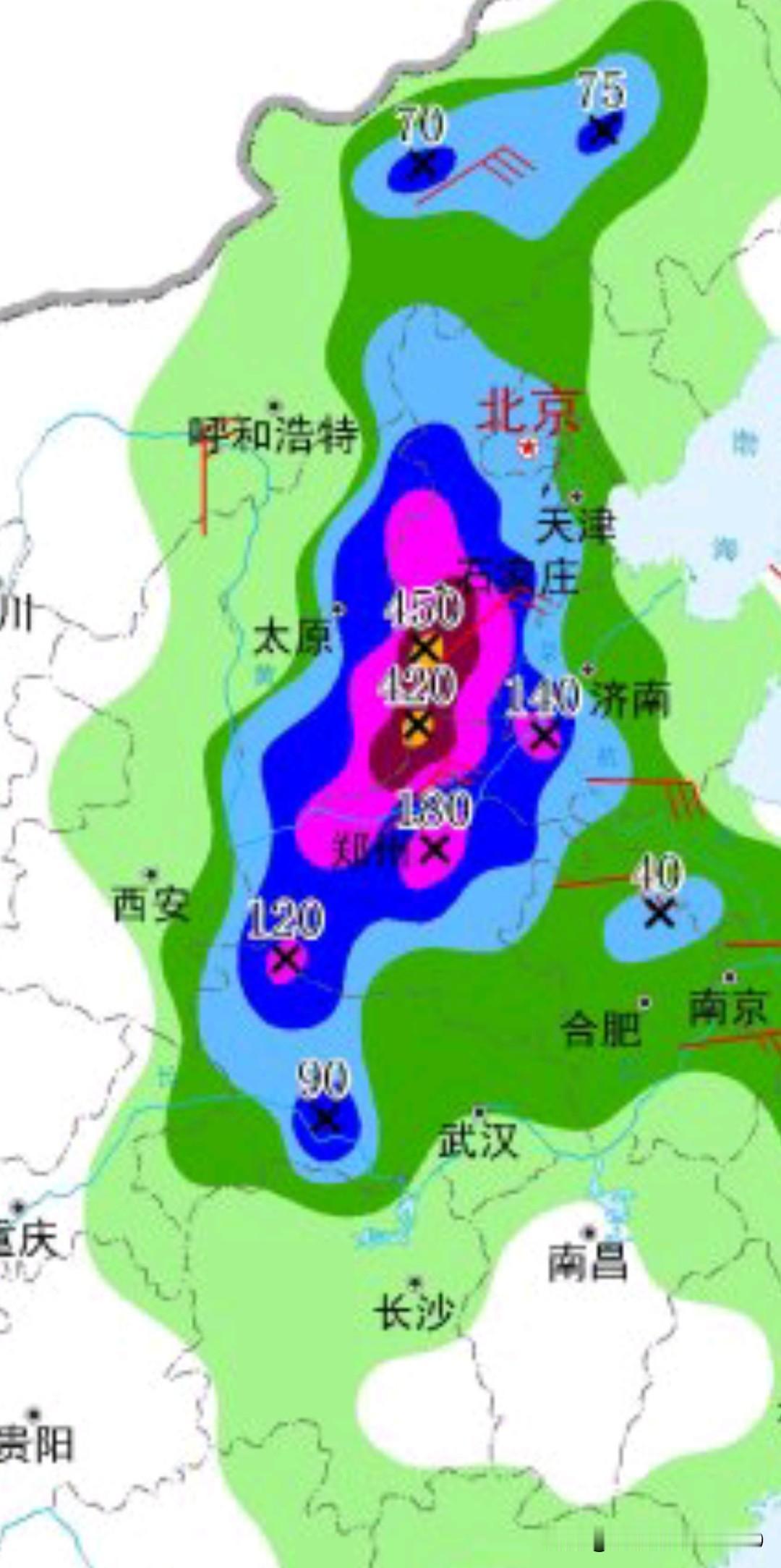 山西、河北交界的太行山区的人们可要当心了，在这张中央气象台发布的，8月11日20