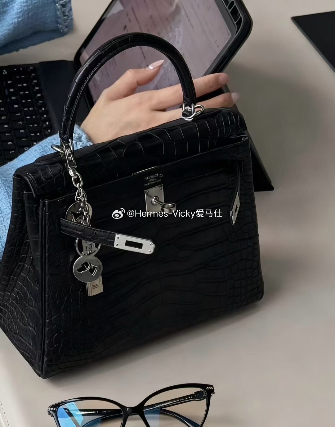 🖤Kelly 25 黑银雾面鳄鱼 两点 
