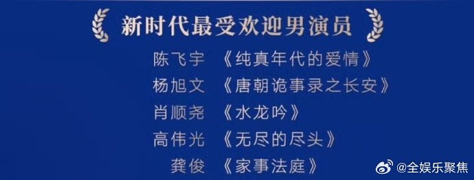 龚俊提名新时代最受欢迎男演员 第六届新时代国际电视节提名，龚俊提名新时代最受欢迎
