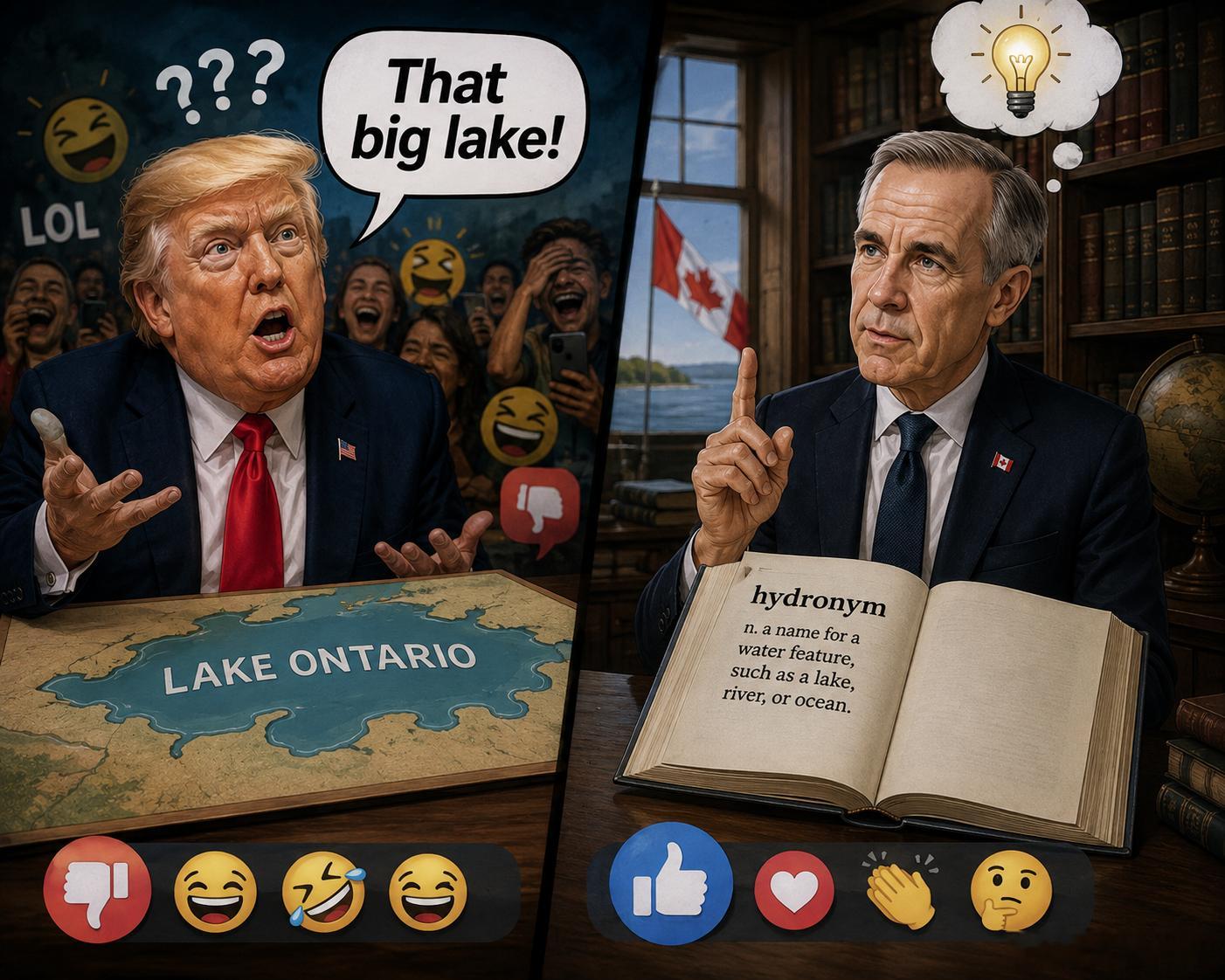 美国总统特朗普：That big lake!加拿大总理卡尼：hydronym ​