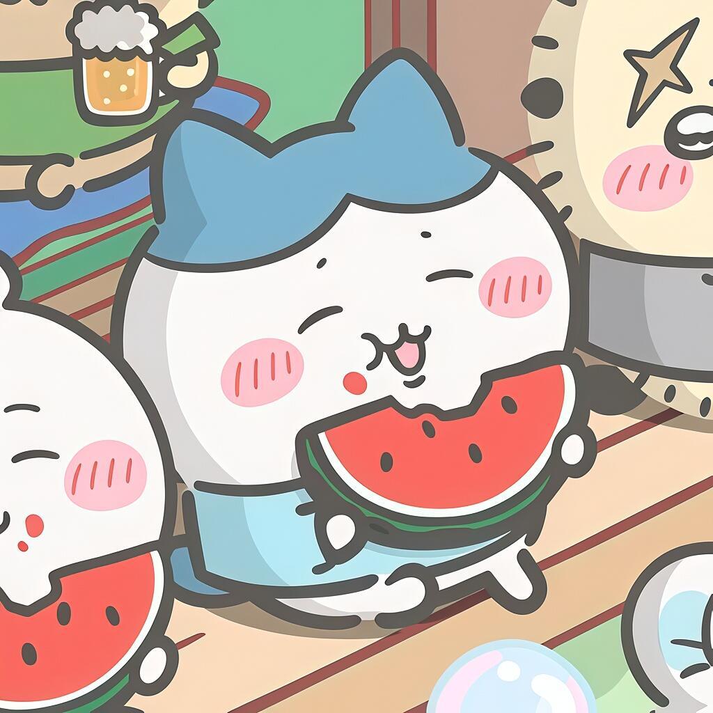 特别萌的三小只吃西瓜版 好想捏这个乌萨奇吉伊卡哇灵感共创夏日企画