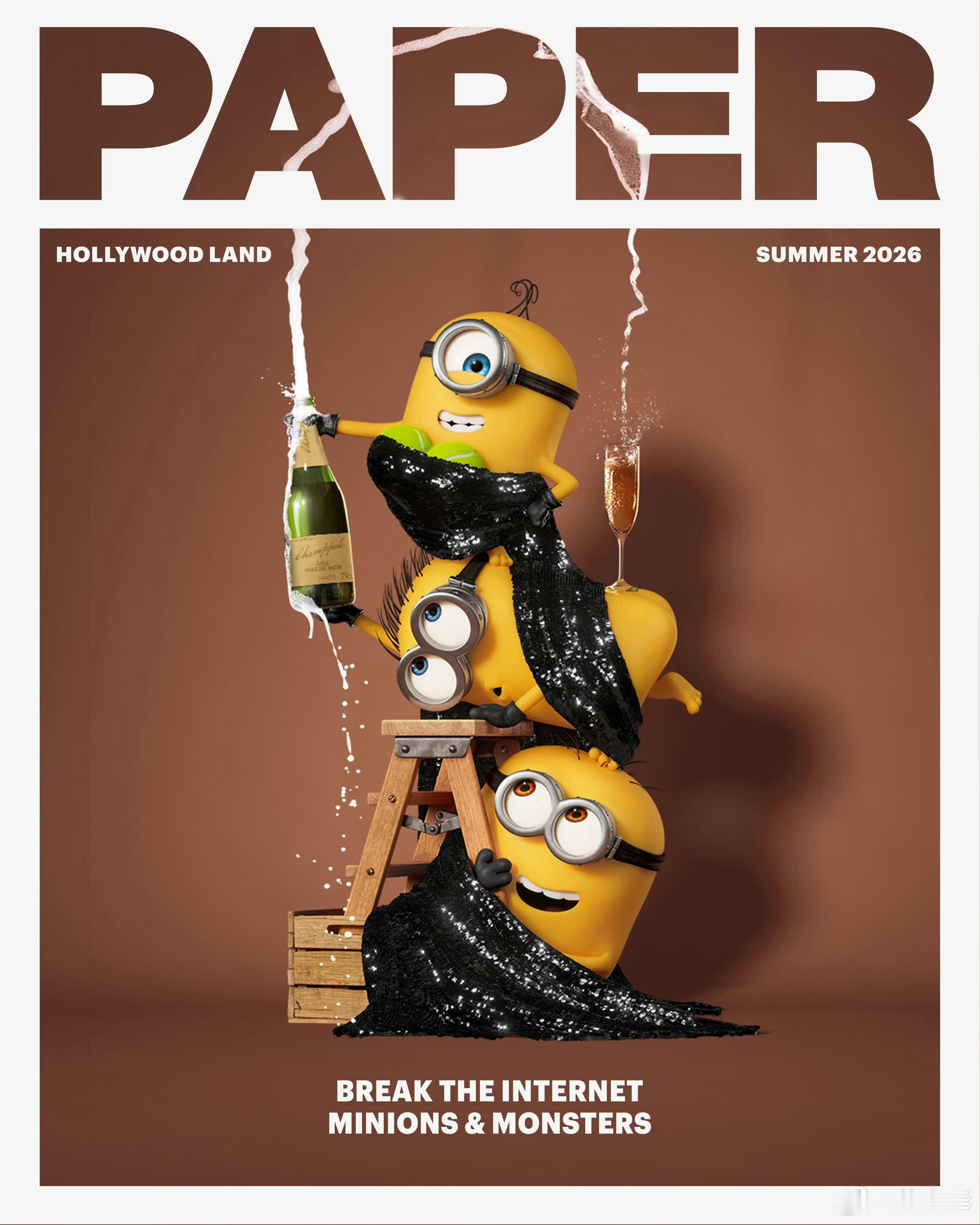 小黄人恶搞金卡戴珊经典登上《Paper》杂志“我的屁股翘到可以顶起一杯酒”封面！