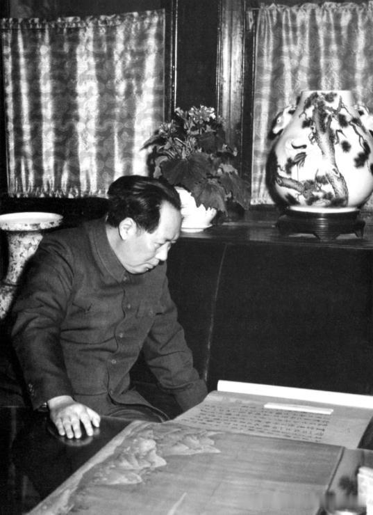 1953年毛主席在鉴赏古画
