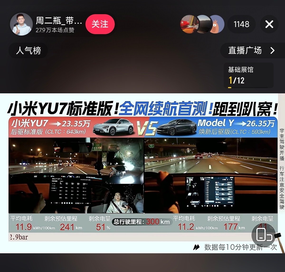 全网首测：小米YU7标准版 VS 特斯拉Model 换新后驱版。目前已行驶300