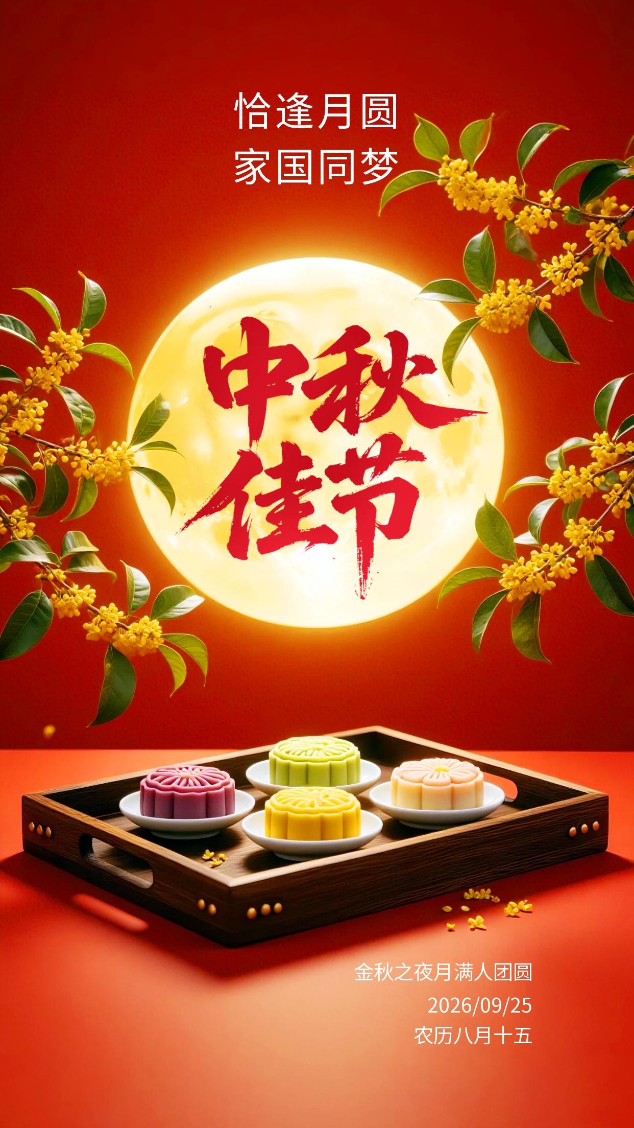 又是一年中秋月圆夜，桂香漫遍大街小巷，月光温柔洒落人间。愿阖家围坐，灯火可亲，伴