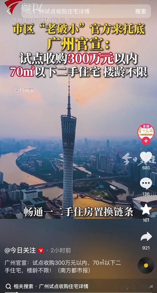 “老破小”终于不用怕卖不掉了！

广州试点收购二手房！
这次大范围的回收二手房，