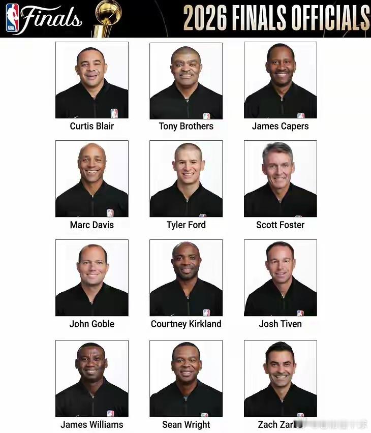 NBA总决赛裁判名单一出来，味儿就对了。托尼兄弟、福斯特、扎巴、马克·戴维斯，几