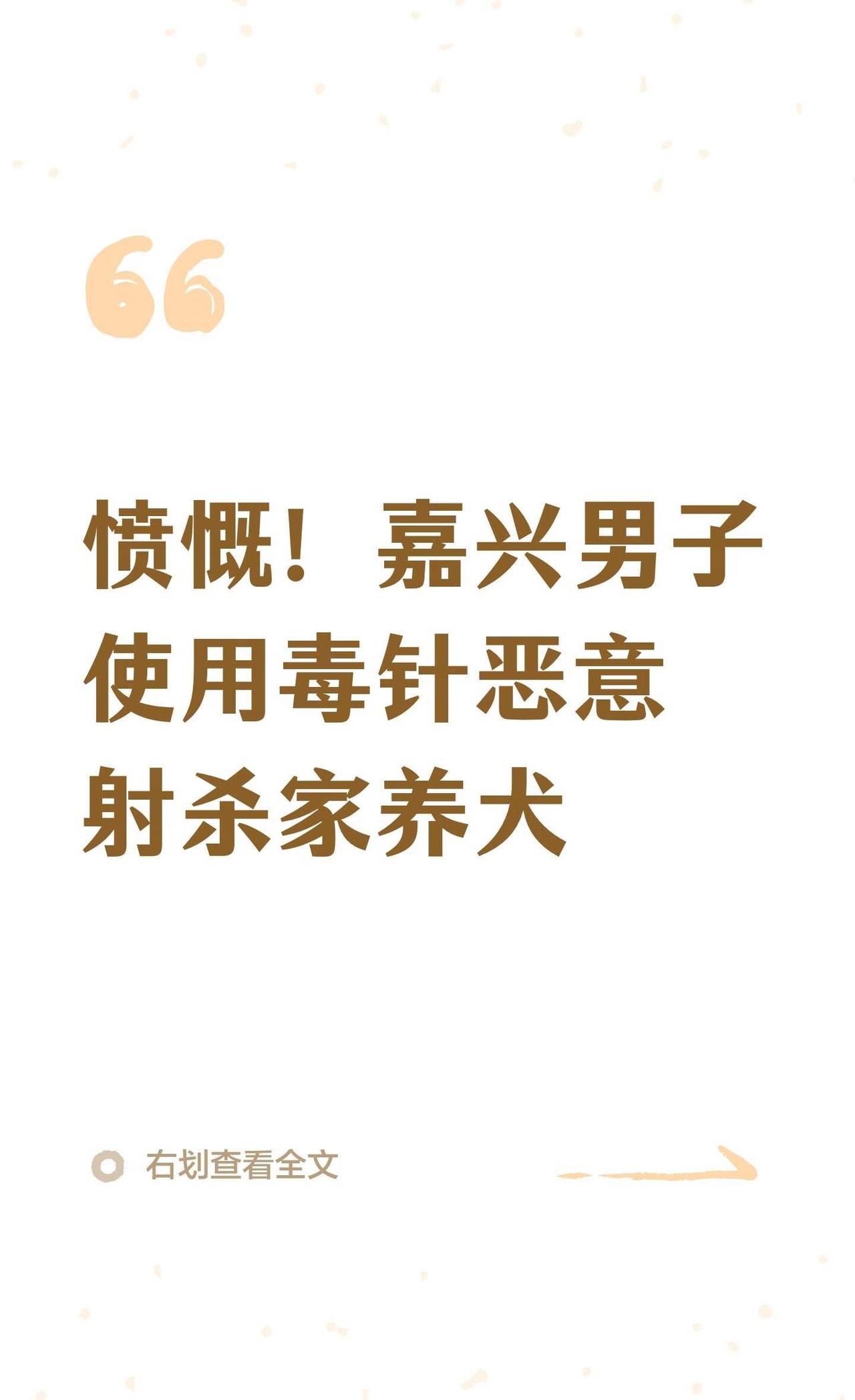 愤慨！嘉兴男子使用毒针恶意射杀家养犬
事件大概
时间：2026年5月21日晚，浙
