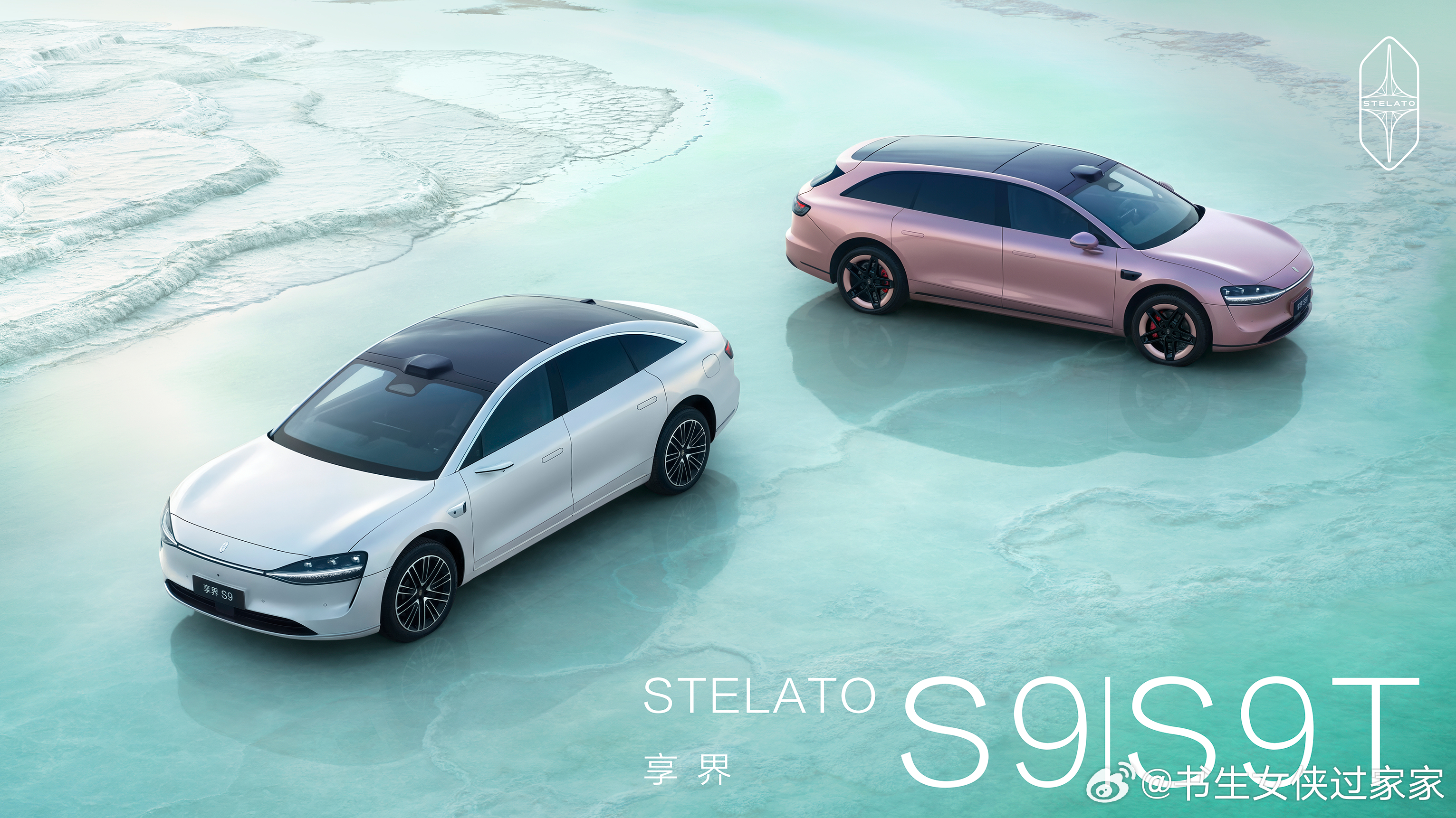 侧影猛一看，有点像陈坤。享界S9 「月绒白」与享界S9T 「星玫粉」静驻湖光之畔