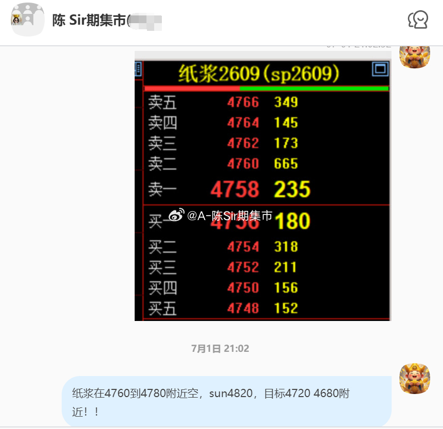 2026/7/6第一单【2609纸浆】纸浆完成70点！我们在4770附近空，空单