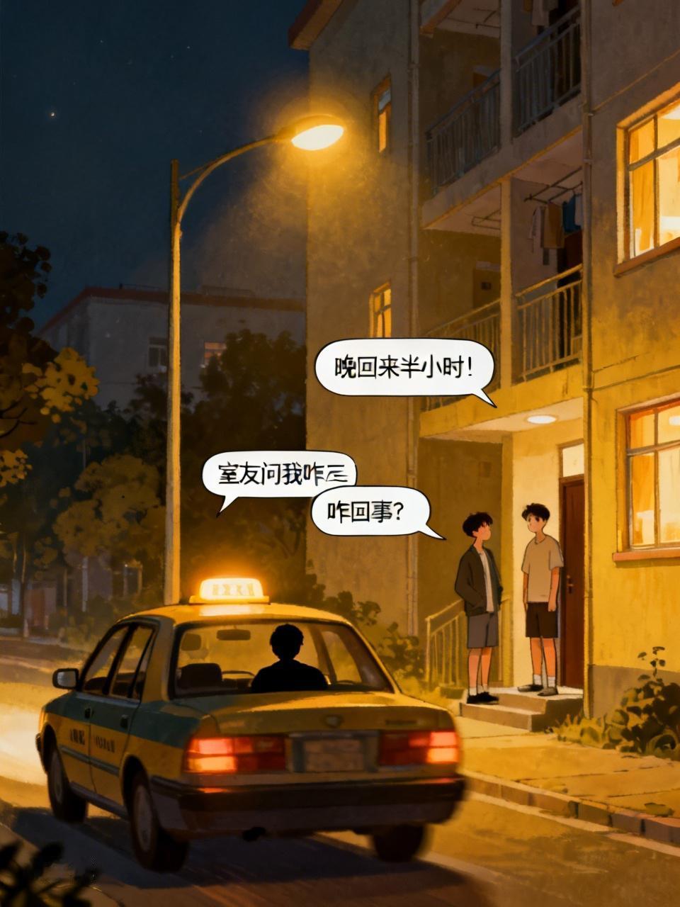 晚回来半小时！室友问我咋回事？
   本来，正常轻车熟路，是夜中零点二十左右收车