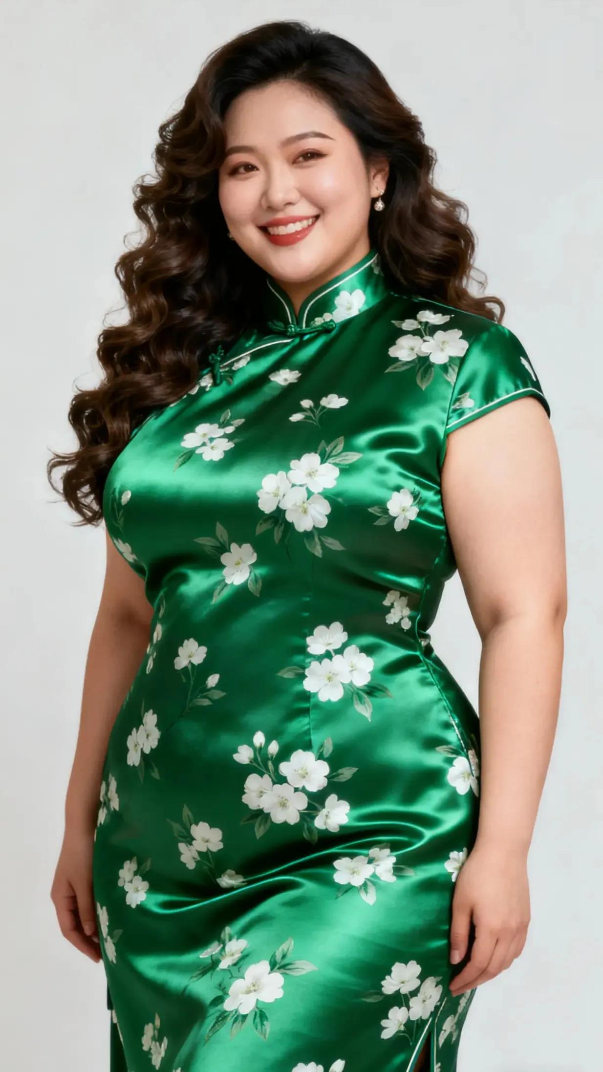 绿花旗袍裹丰姿
黑发飘柔卷香丝
甜蜜笑靥生百媚
人间尤物最相思