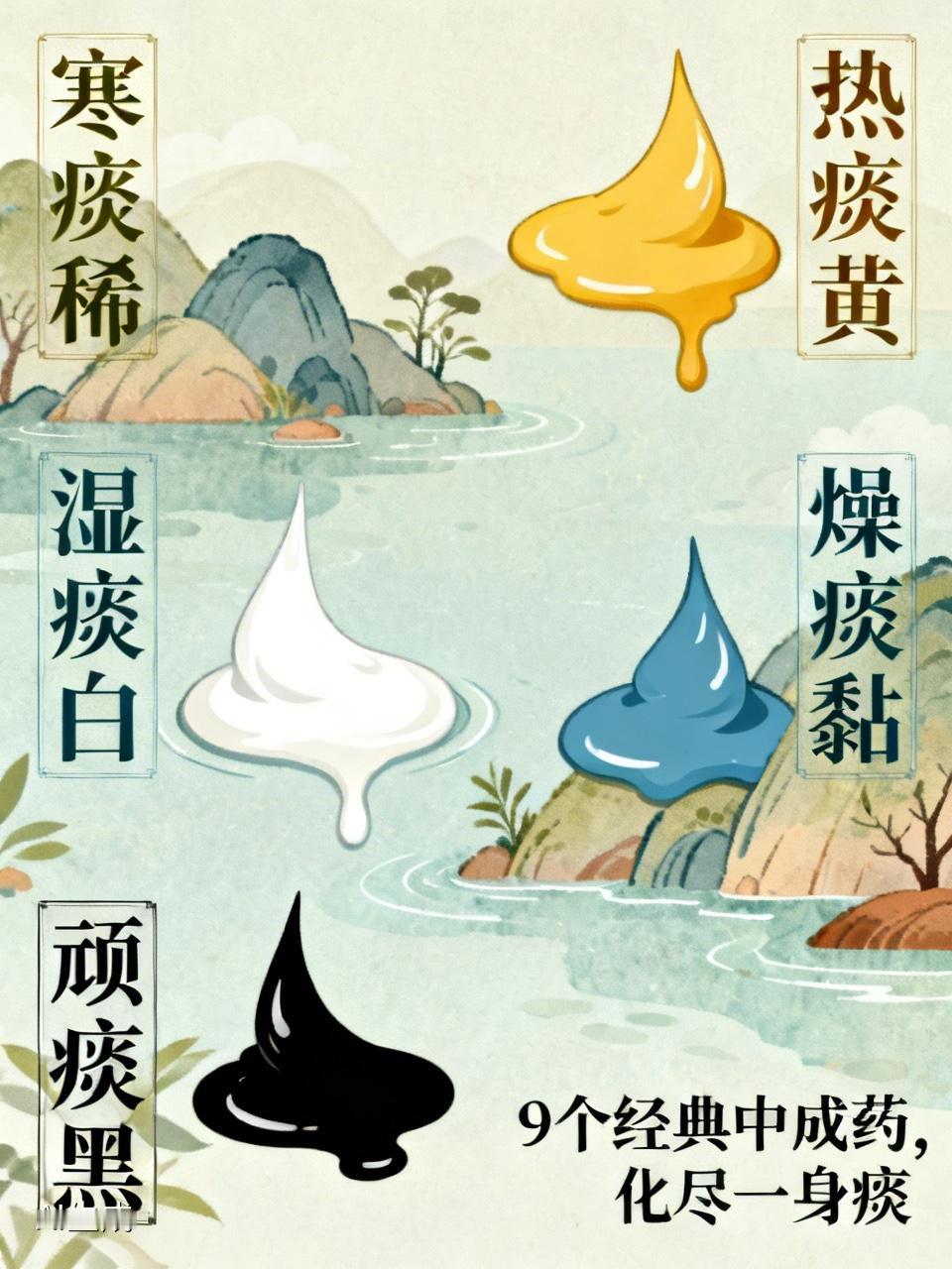 寒痰稀、热痰黄、湿痰白、燥痰黏、顽痰黑，9个经典中成药，化尽一身痰

嗓子有痰，