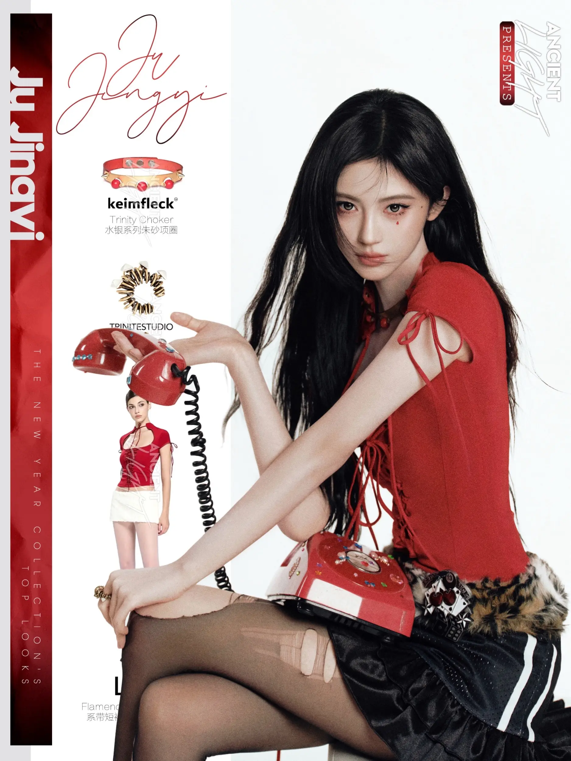 鞠婧祎os：新年红，注意查收  鞠婧祎塑造甜酷碰撞的千禧复古风。冷白皮...