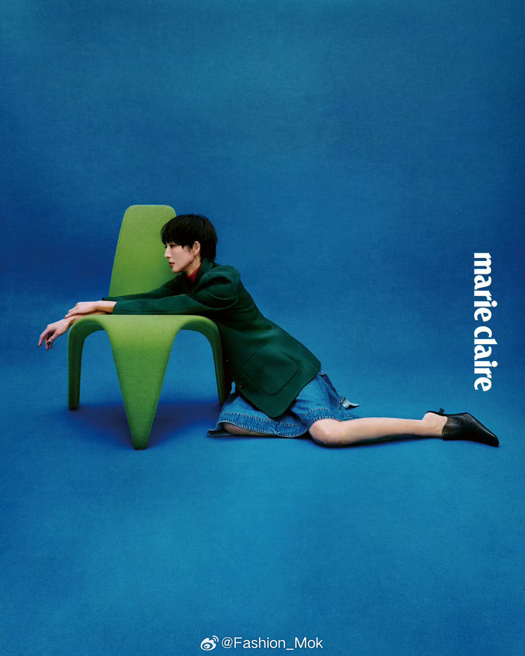 MOK_StarStyle LOEWE 2026春夏系列绿色廓形收腰外套+红色内