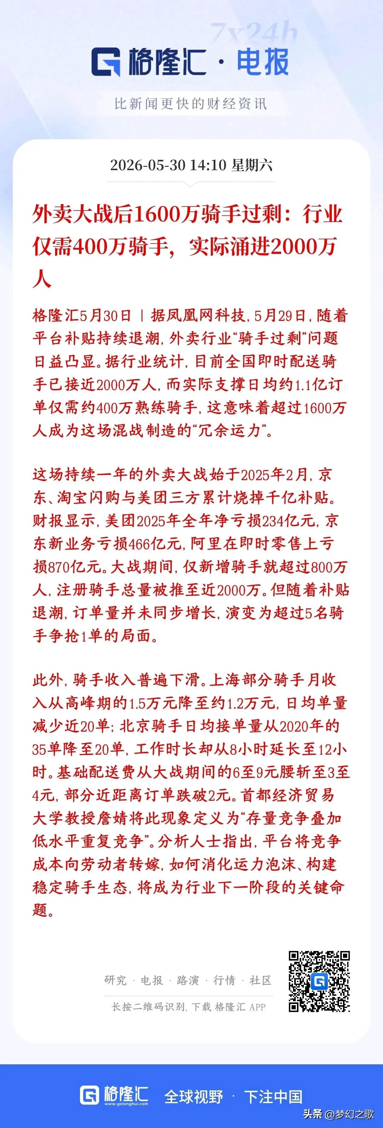 外卖大战1600万骑手过剩，东哥一句话让人破防：被机器人取代的员工，一个都不开除