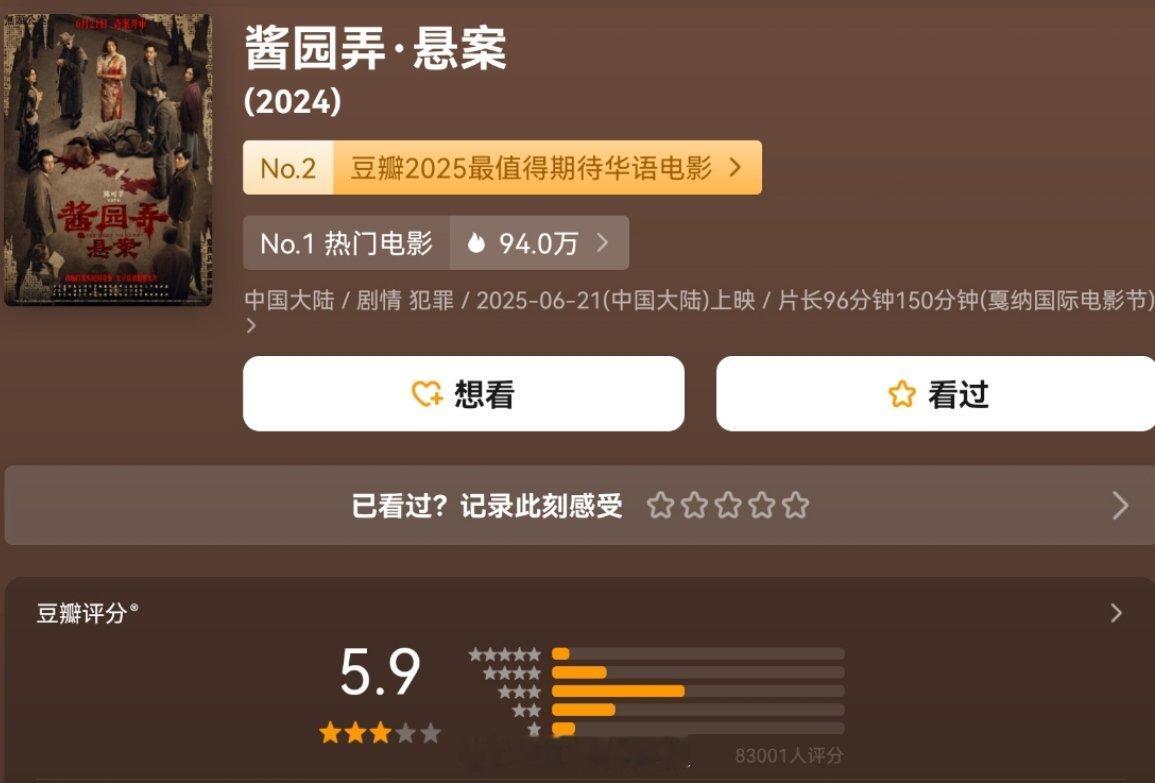 酱园弄豆瓣开分5.9分     感觉还得降[允悲] ​​​