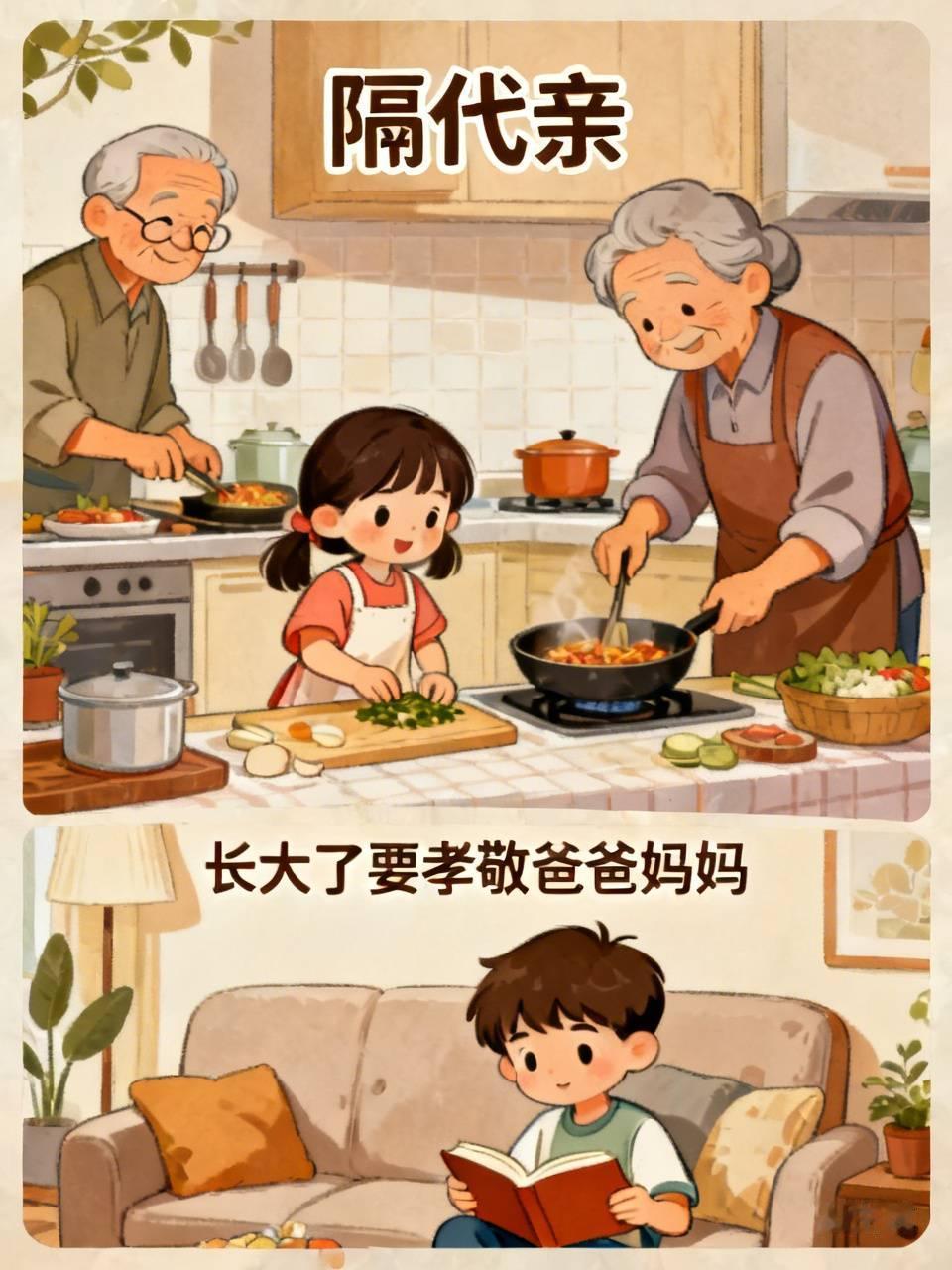 隔代亲，爷爷奶奶都特别喜欢自己的孙子孙女，而且对自己的孙子孙女都特别的宠爱。
儿