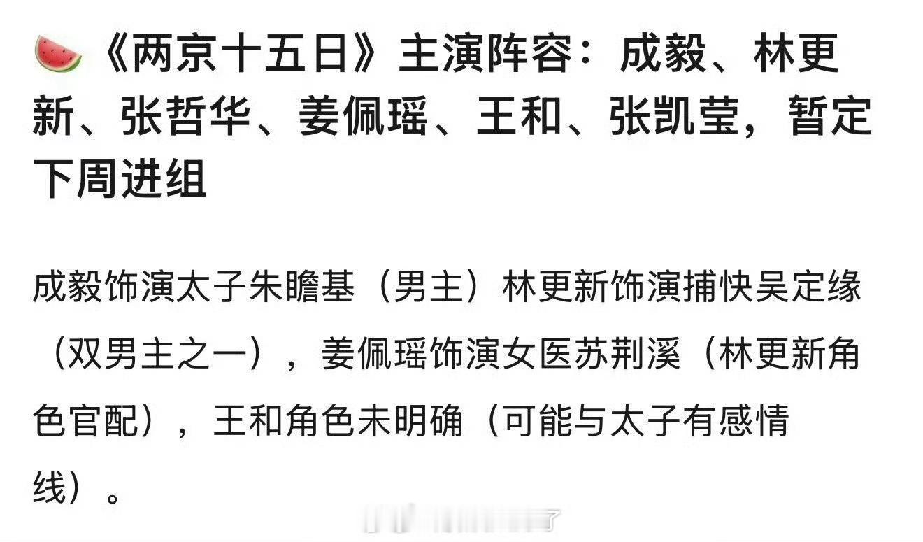 《两京十五日》这个阵容怎么样，马伯庸的剧制作应该不会差 ​​​