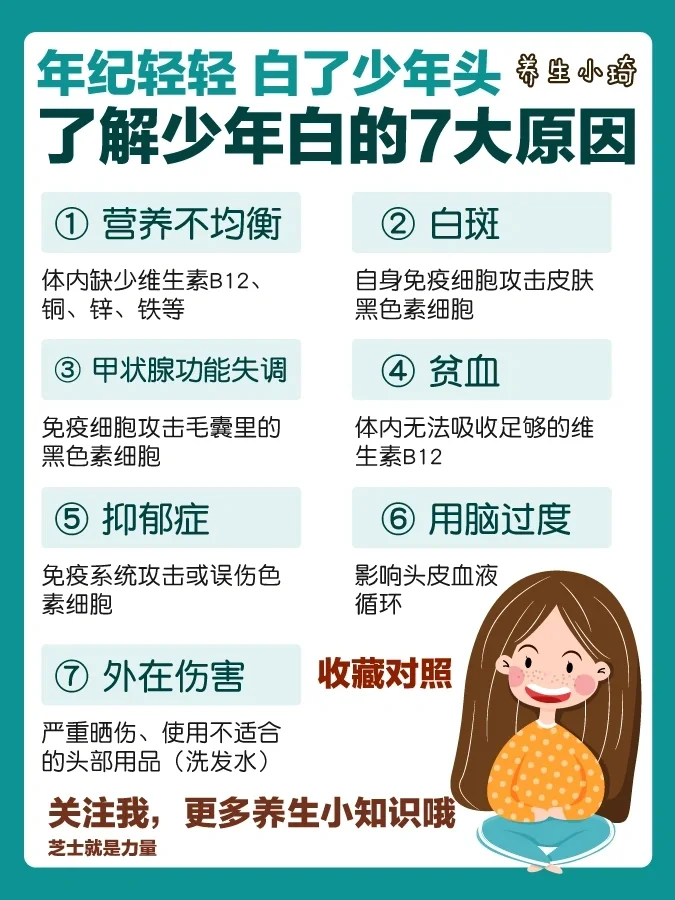 少年白了头｜少年白的7个原因｜压力大 白头发