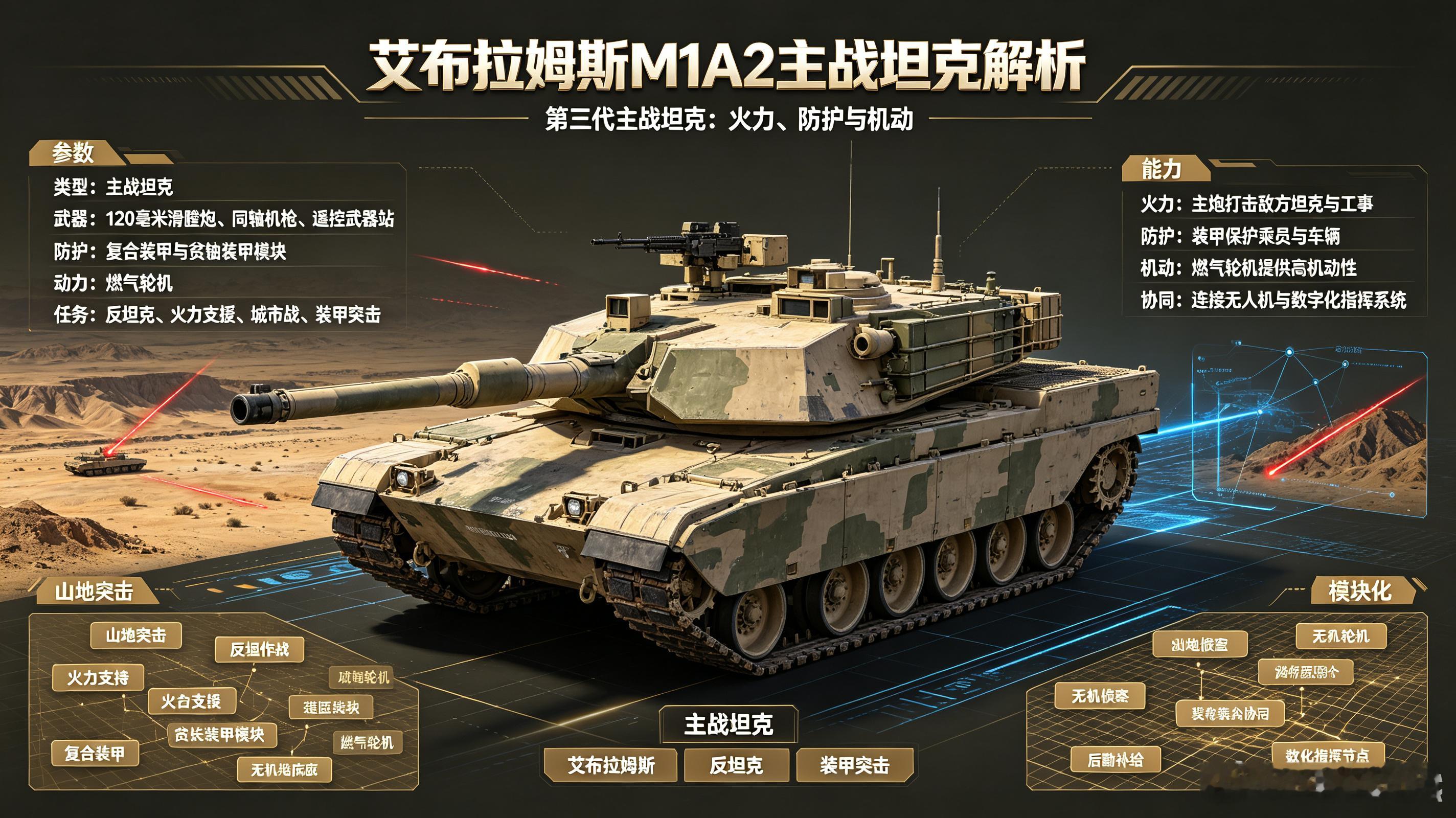 每天认识一件兵器——M1A2“艾布拉姆斯”主战坦克今天聊聊美国陆军的“陆战之王”