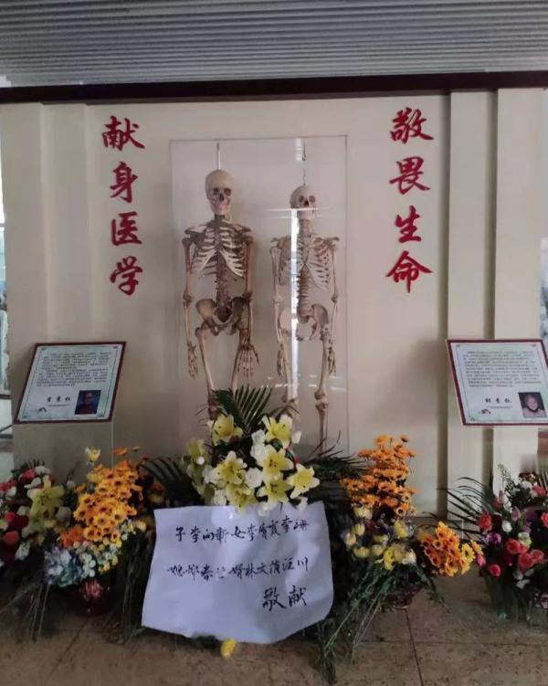 在昆明医科大学生命科学馆口，有一张特殊的夫妻“合照”，是两具并列站立的骨架，乍一