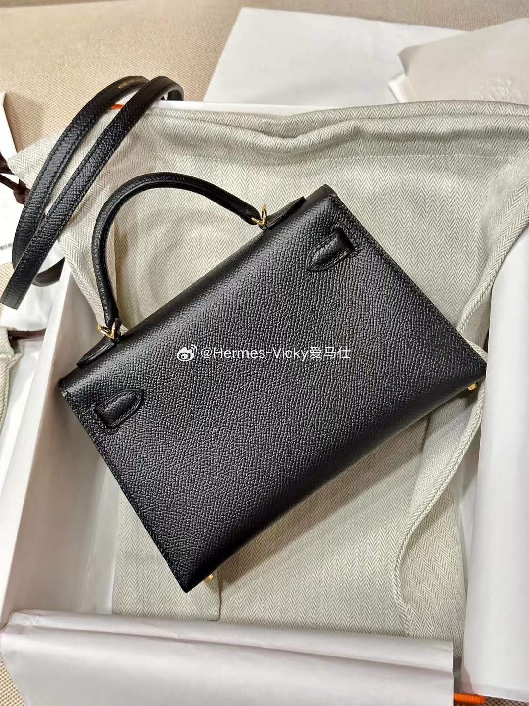 Mini Kelly 二代  Epsom 89黑色 金扣爱马仕hermes