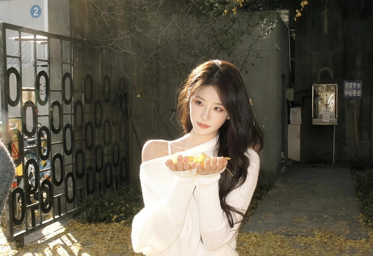 秋日暖阳下，少女轻捧落叶，唯美瞬间定格。