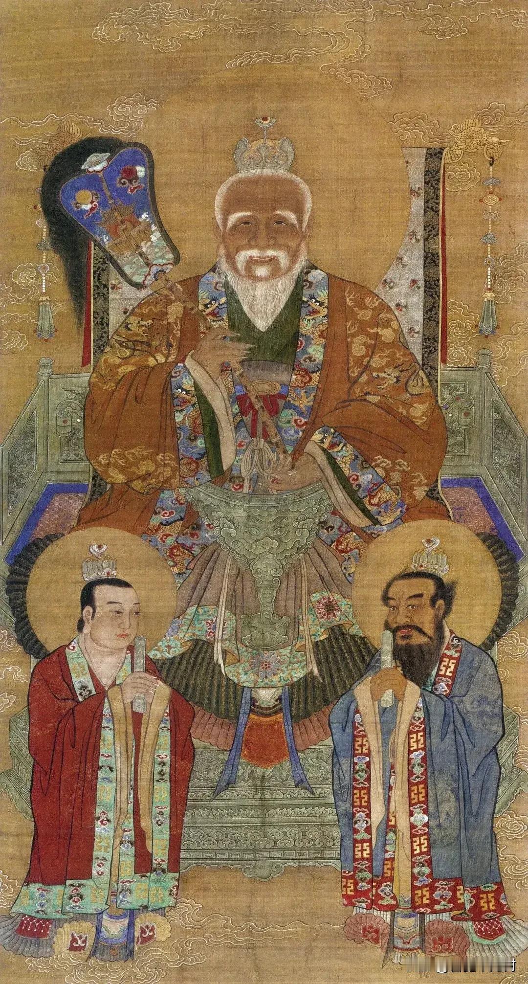 清代成套三清水陆画，每一尊都配有胁侍仙官
这是一套品相上乘的清代绢本重彩水陆画，