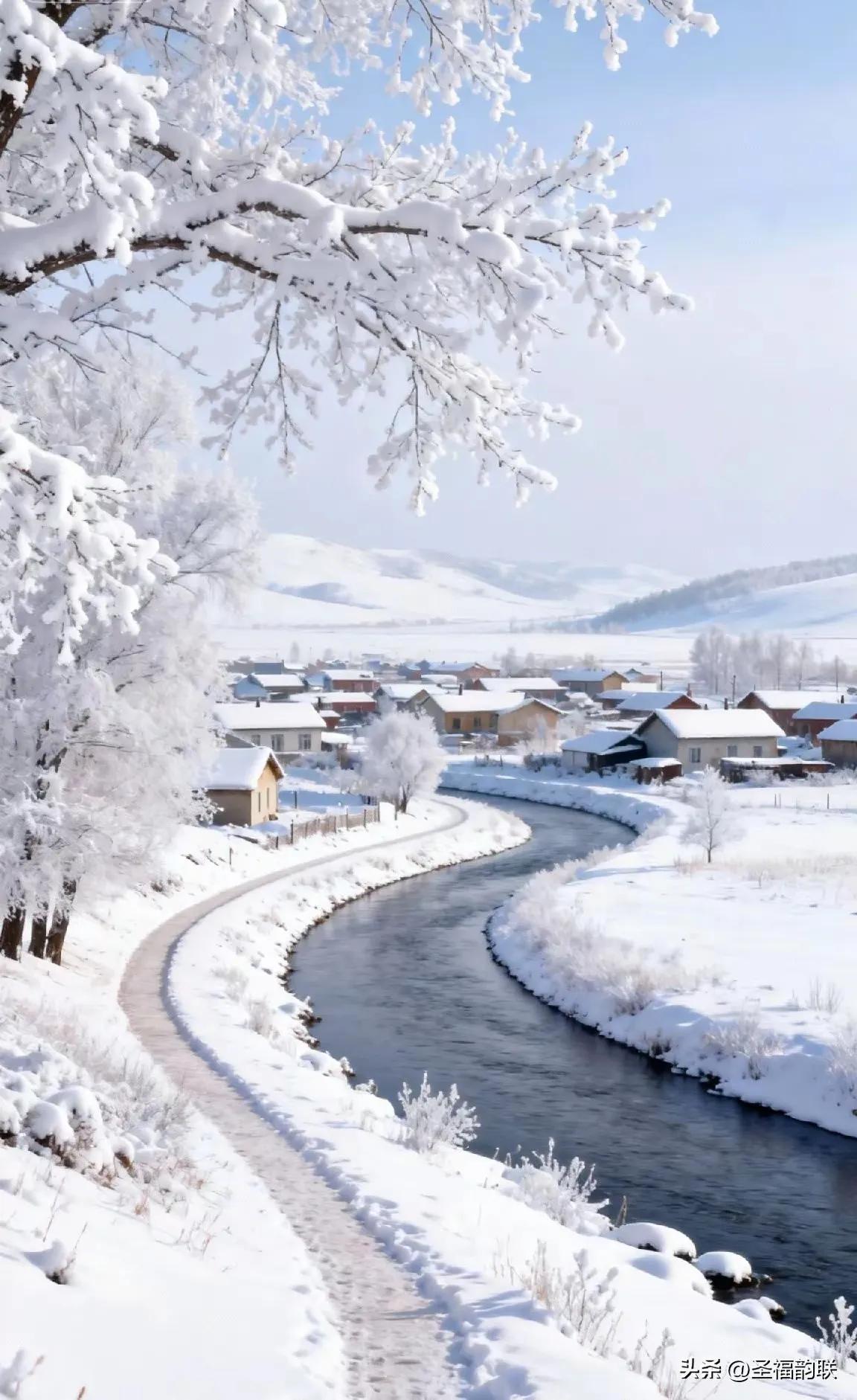 雪落北国一片白，
风吹江南到处青。
横批：《一片白与到处青》