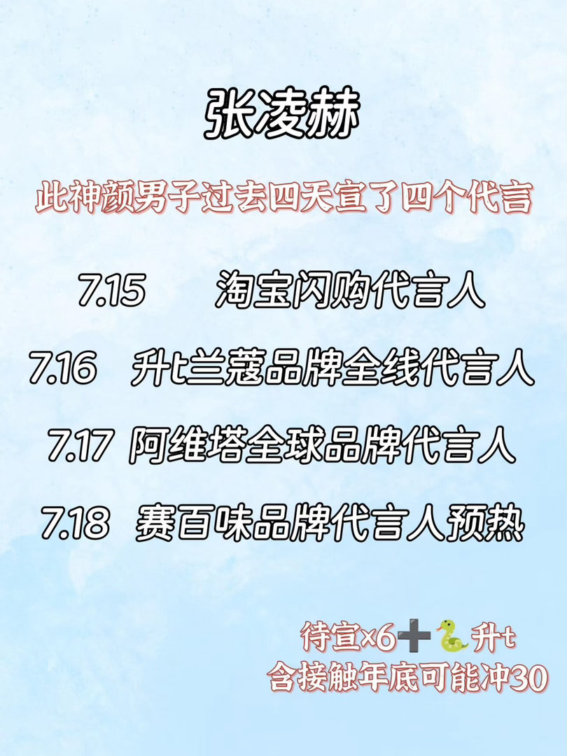 张凌赫代言  四天宣了四个代言此神颜男子四天宣了四个代言，全部都是大牌含金量很高