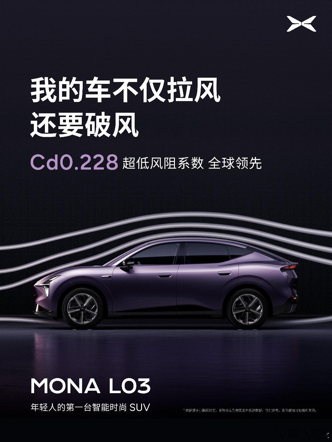 小鹏居然给MONA L03做了风阻系数优化，直接干到了0.228的风阻系数，全球