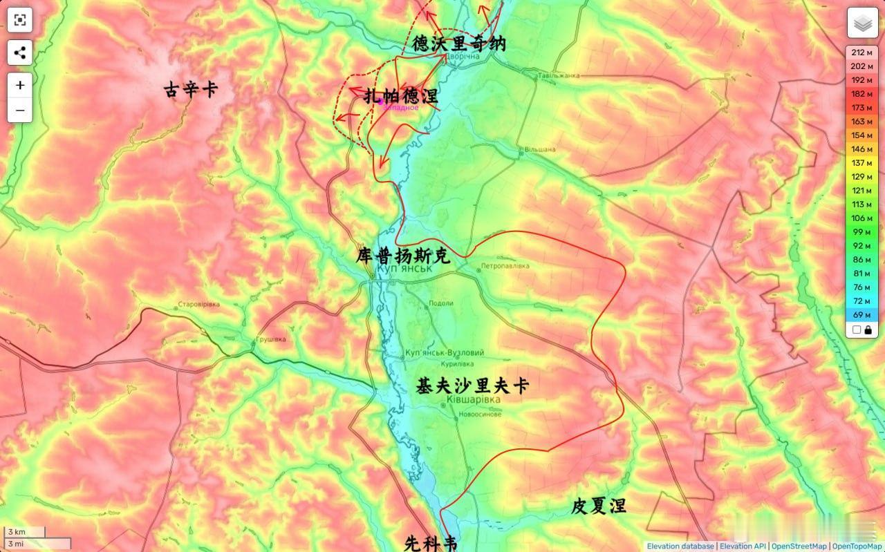 🇷🇺🇺🇦 库普扬斯克一带地形图来源：Мир сегодня с 